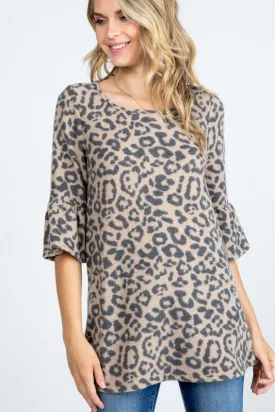 Leopard Ruffle Sleeve Top