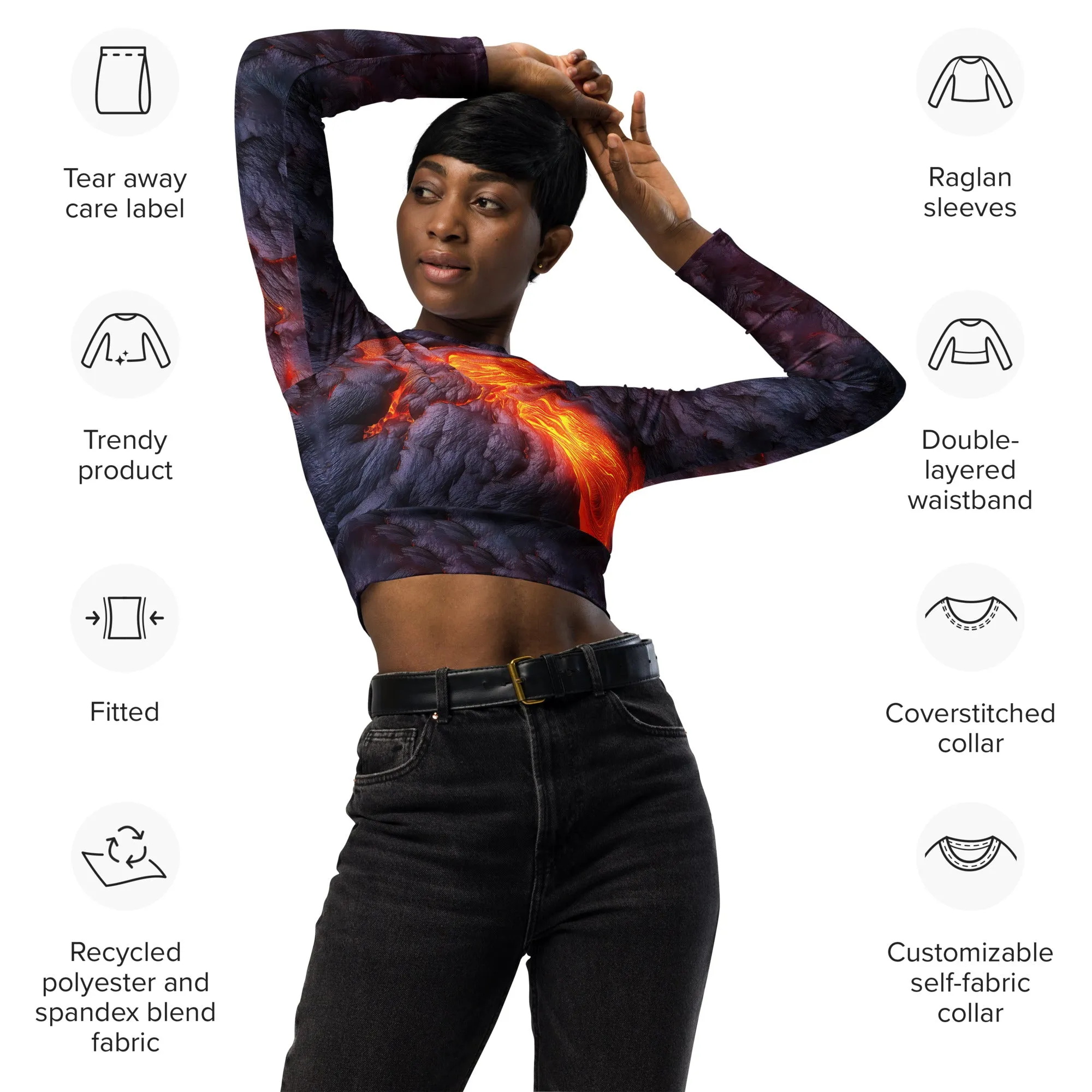 Long-Sleeve Crop Top Hot Lava