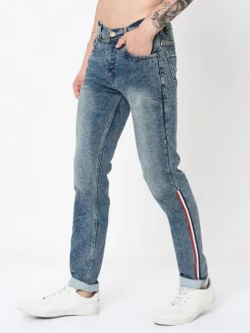 Men's Grey Denim Faded Slim Fit Low-Rise Jeans