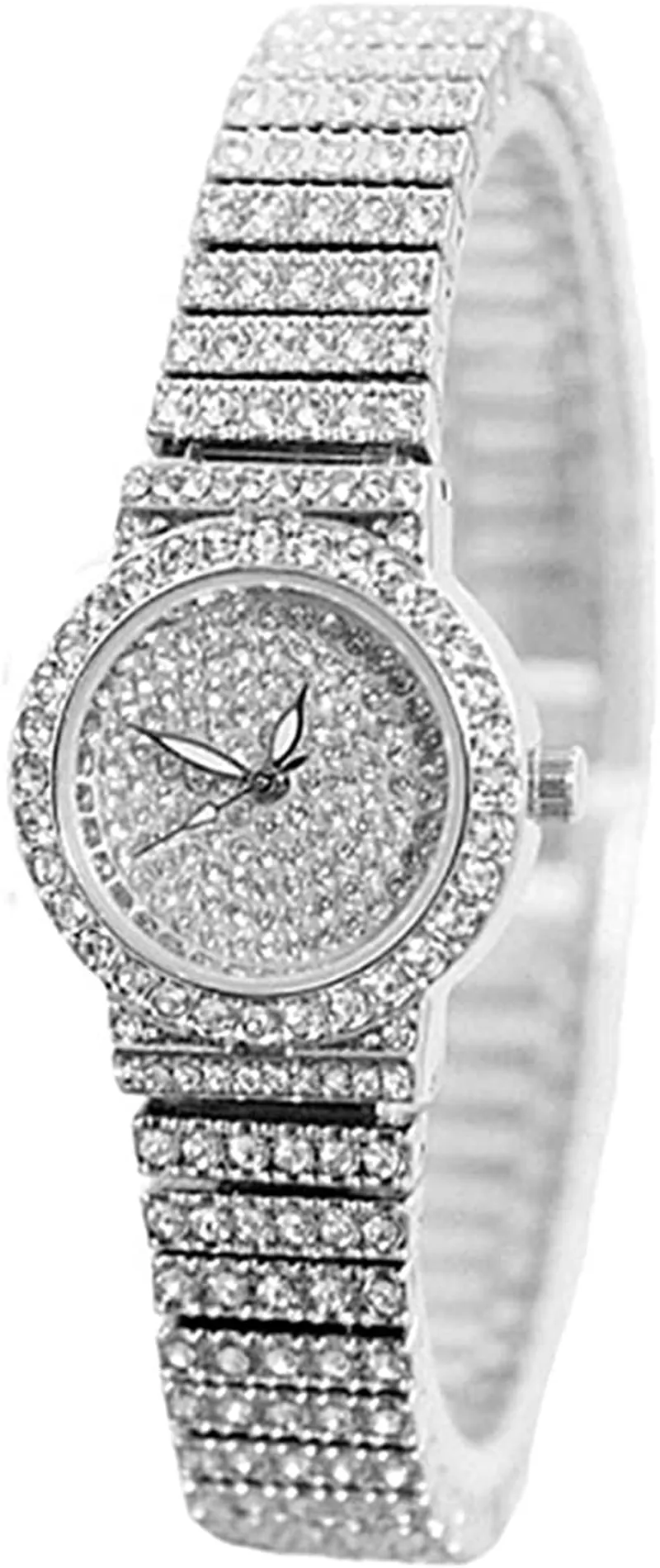 MINILUJIA Women Luxury Stainless Steel Quartz Analog Watches Artificial Crystal Shining Bling Starry Sky Small Round Dial Dress Wrist Watches