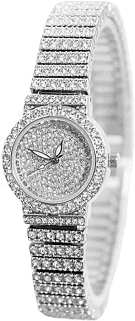 MINILUJIA Women Luxury Stainless Steel Quartz Analog Watches Artificial Crystal Shining Bling Starry Sky Small Round Dial Dress Wrist Watches
