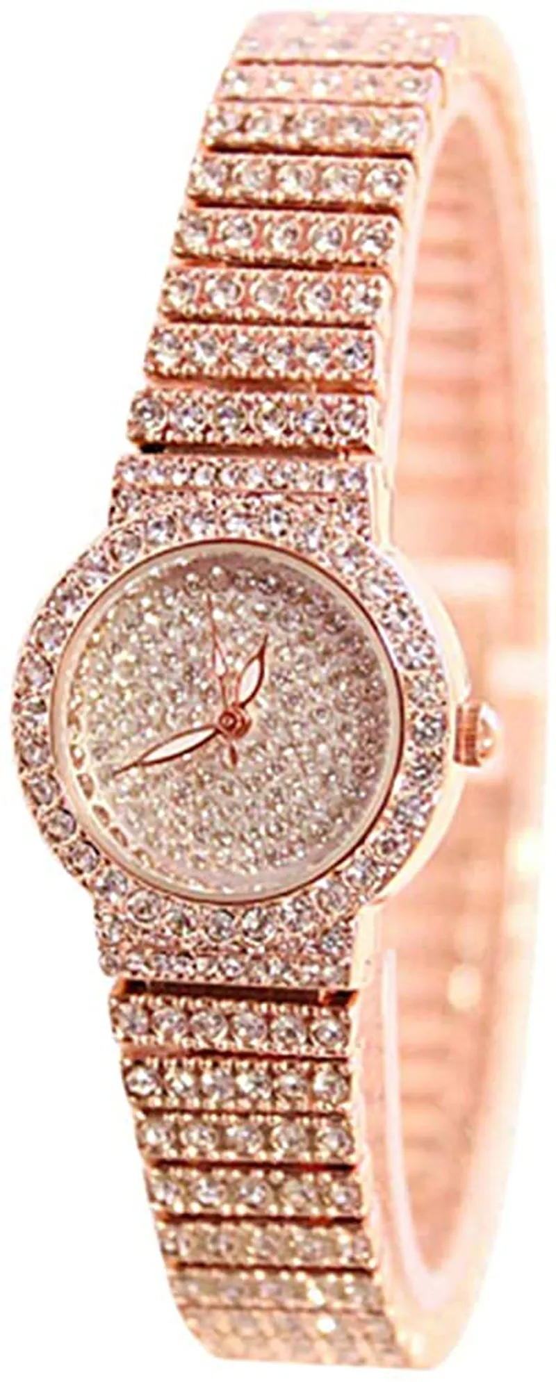 MINILUJIA Women Luxury Stainless Steel Quartz Analog Watches Artificial Crystal Shining Bling Starry Sky Small Round Dial Dress Wrist Watches