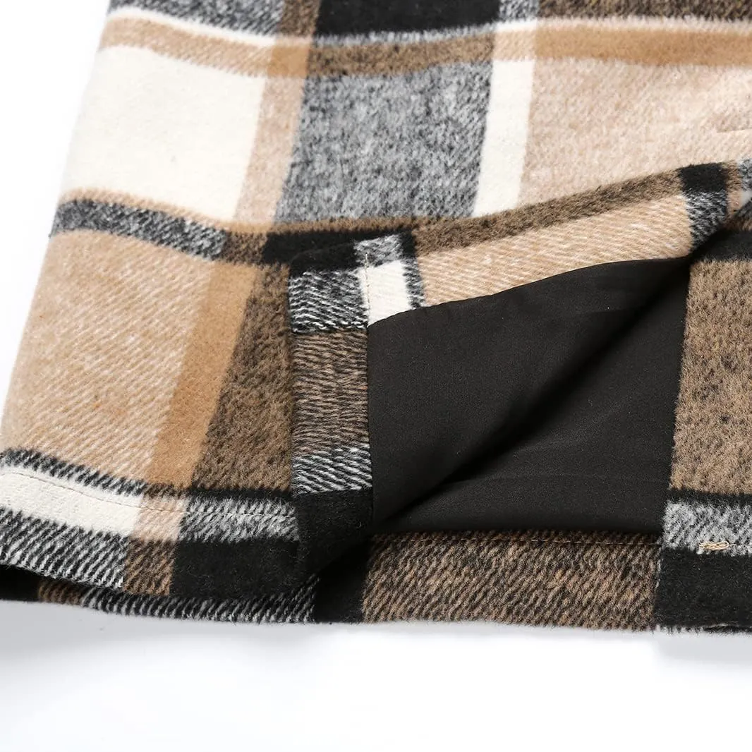 Mywinway Plaid Skirts for Women 2024 Fall Winter Knee Length Wool Pencil Skirt