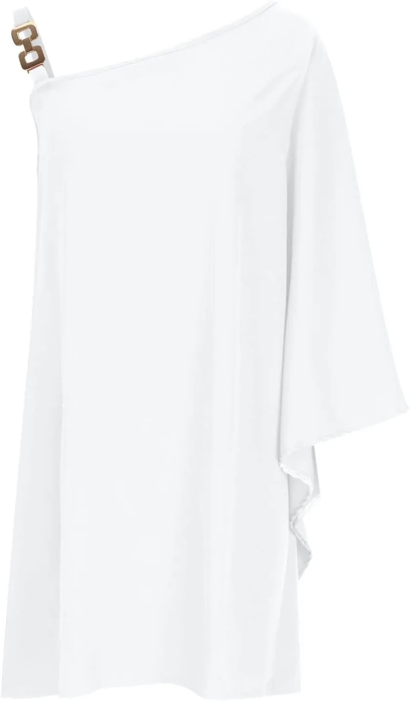 NaRHbrg 2025 Women One Shoulder Casual Summer Dresses Casual Batwing Sleeve One Shoulder Dress Club Party Cocktail Sundress