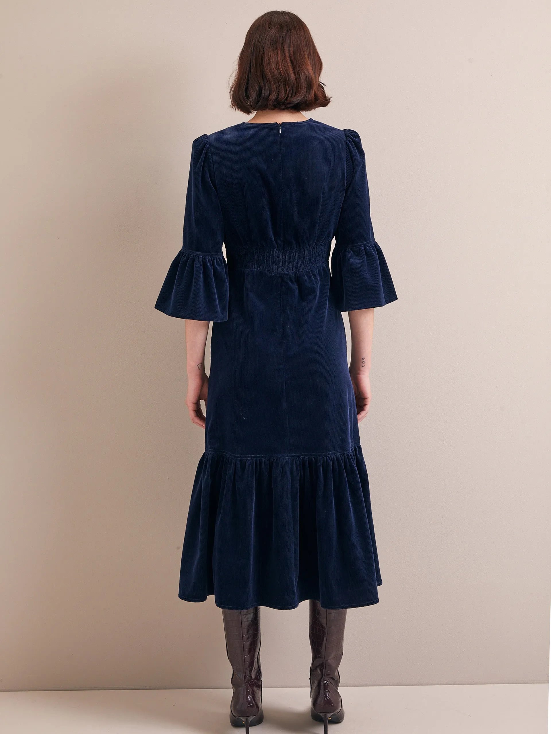 Navy Daphne corduroy maxi dress
