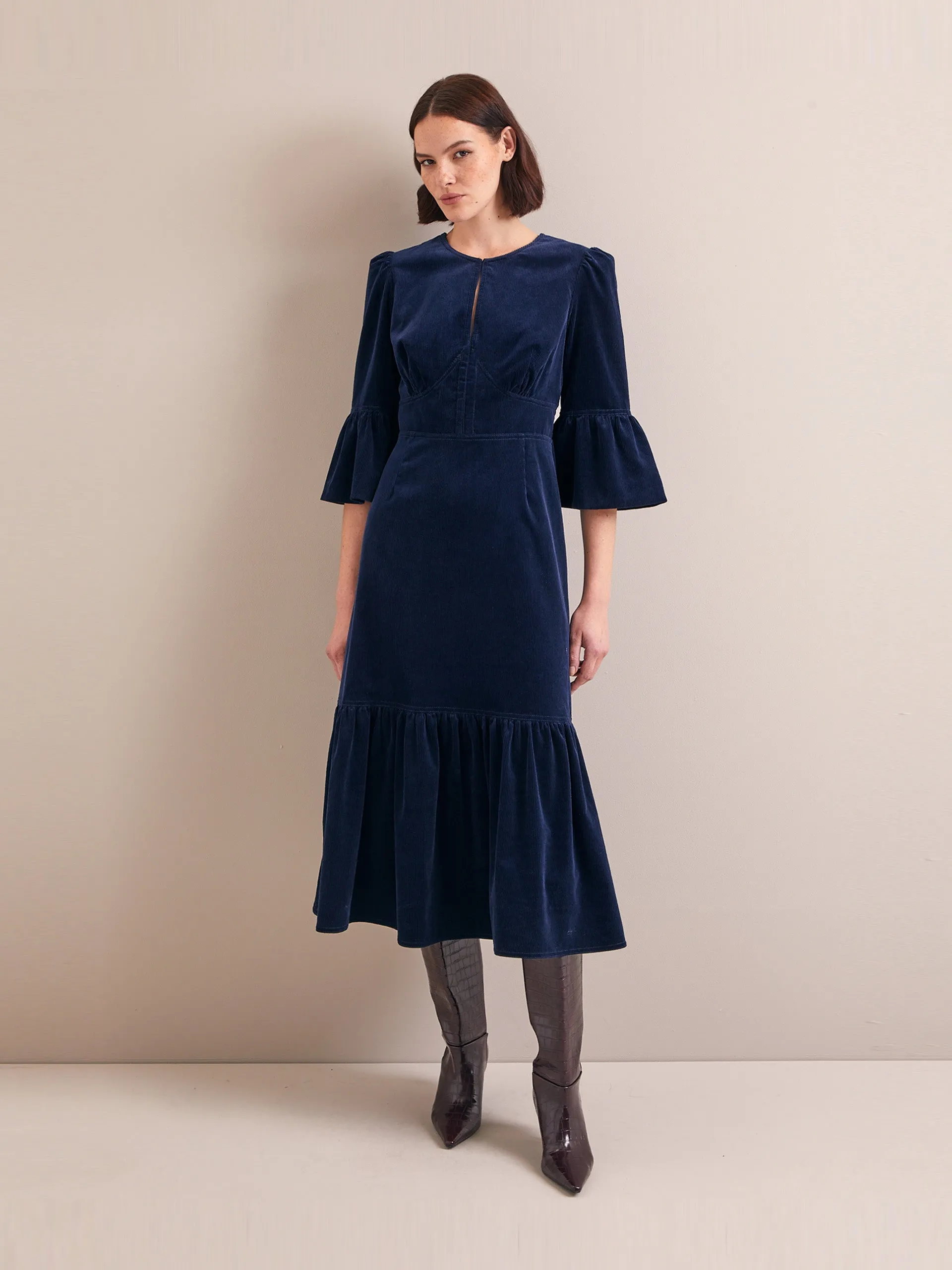 Navy Daphne corduroy maxi dress