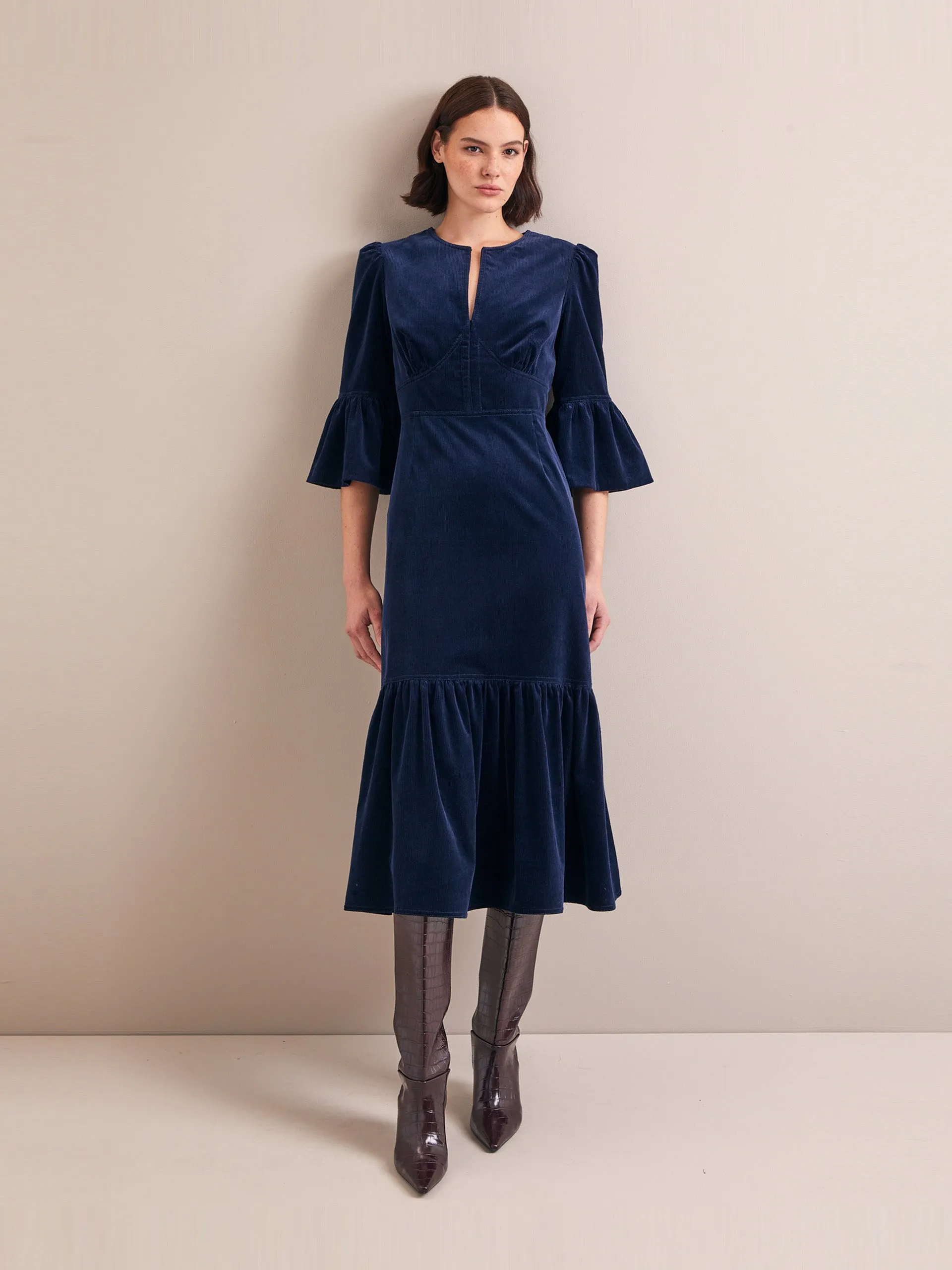 Navy Daphne corduroy maxi dress