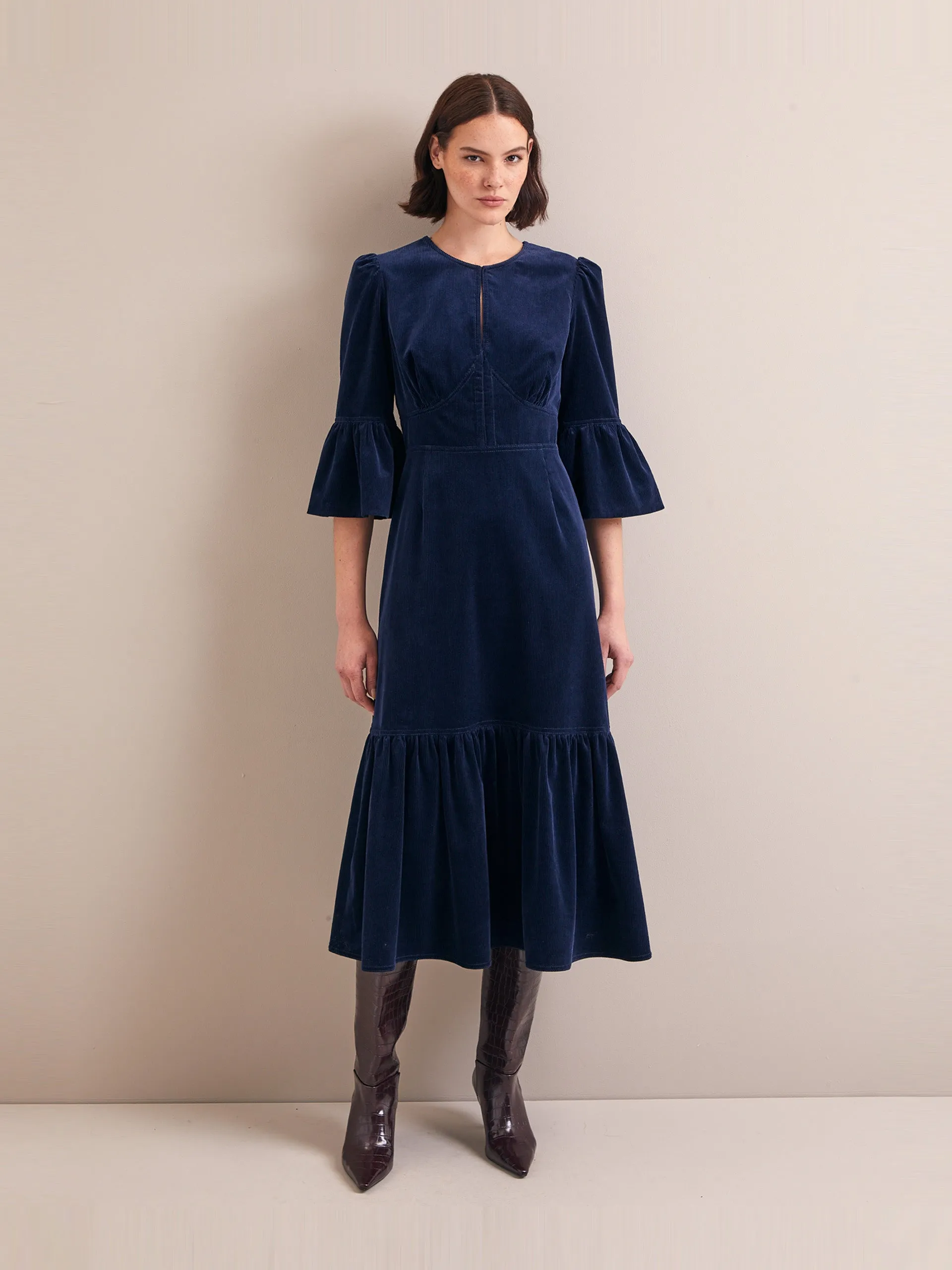 Navy Daphne corduroy maxi dress