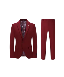 New York burgundy men's slim fit 2pc suit stretch fabric notch lapel