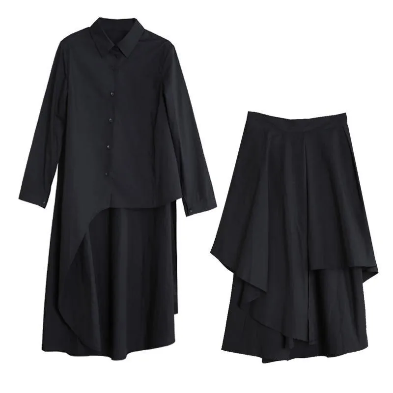 Original designer style black suit female 2021 autumn new irregular personality two-piece suit
