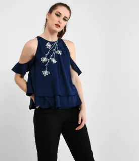 Playful Blue Embellished Tiered Top