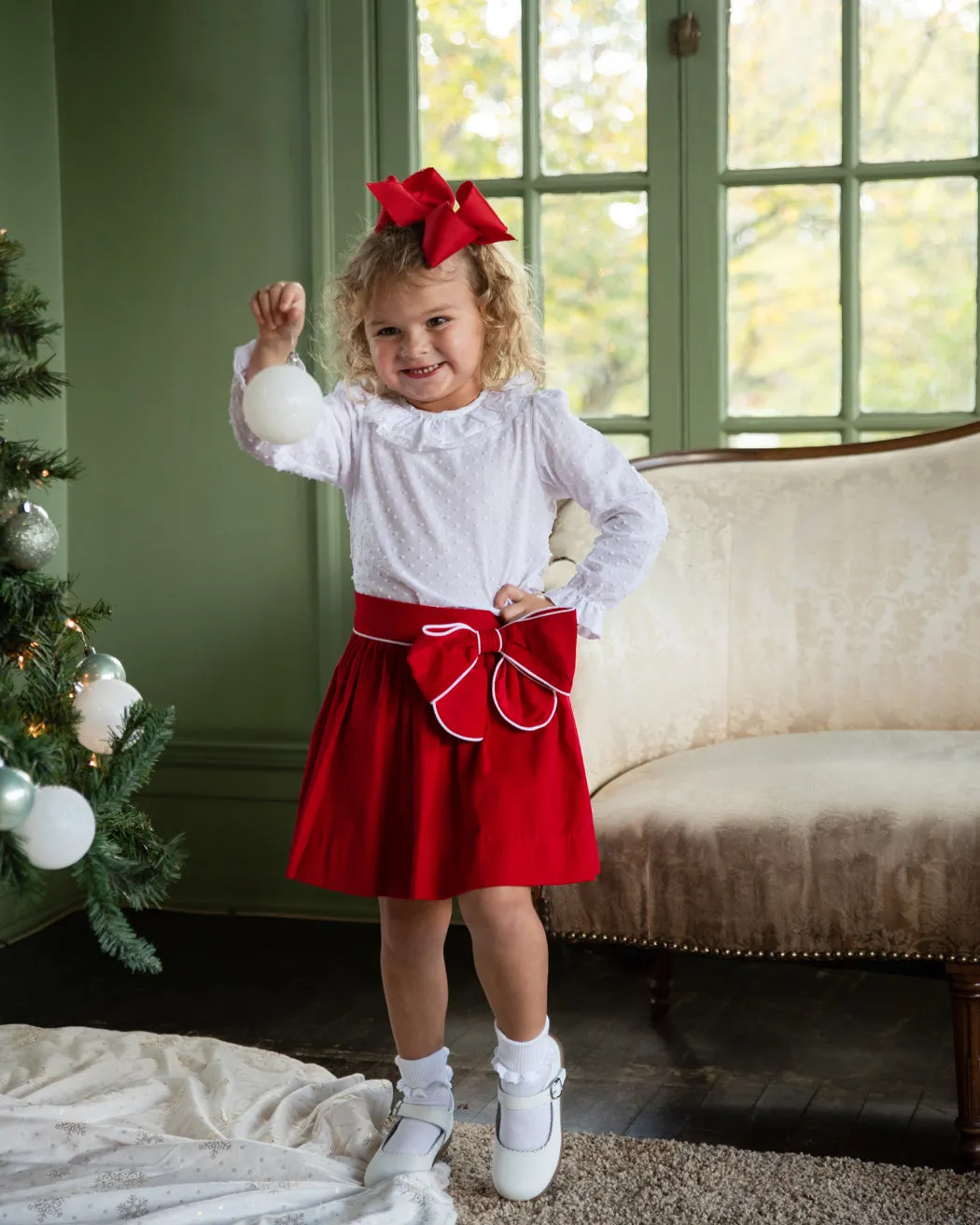 Red Bow Christmas girl skirt