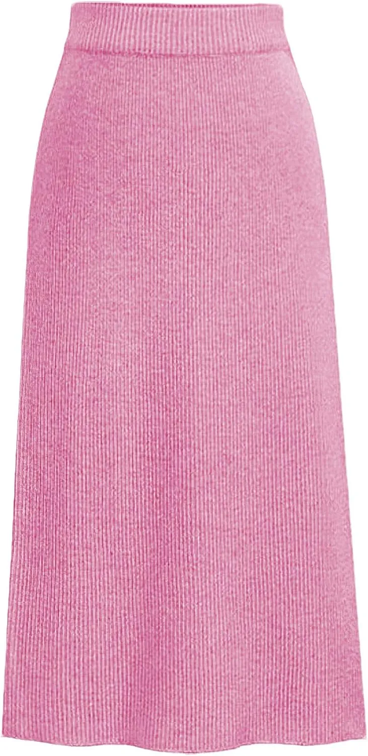rismart Women Knitting Pencil Skirt Casual Below The Knee Stretch High Waist Elastic Skirts