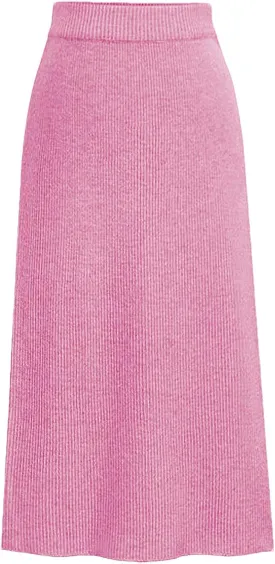 rismart Women Knitting Pencil Skirt Casual Below The Knee Stretch High Waist Elastic Skirts