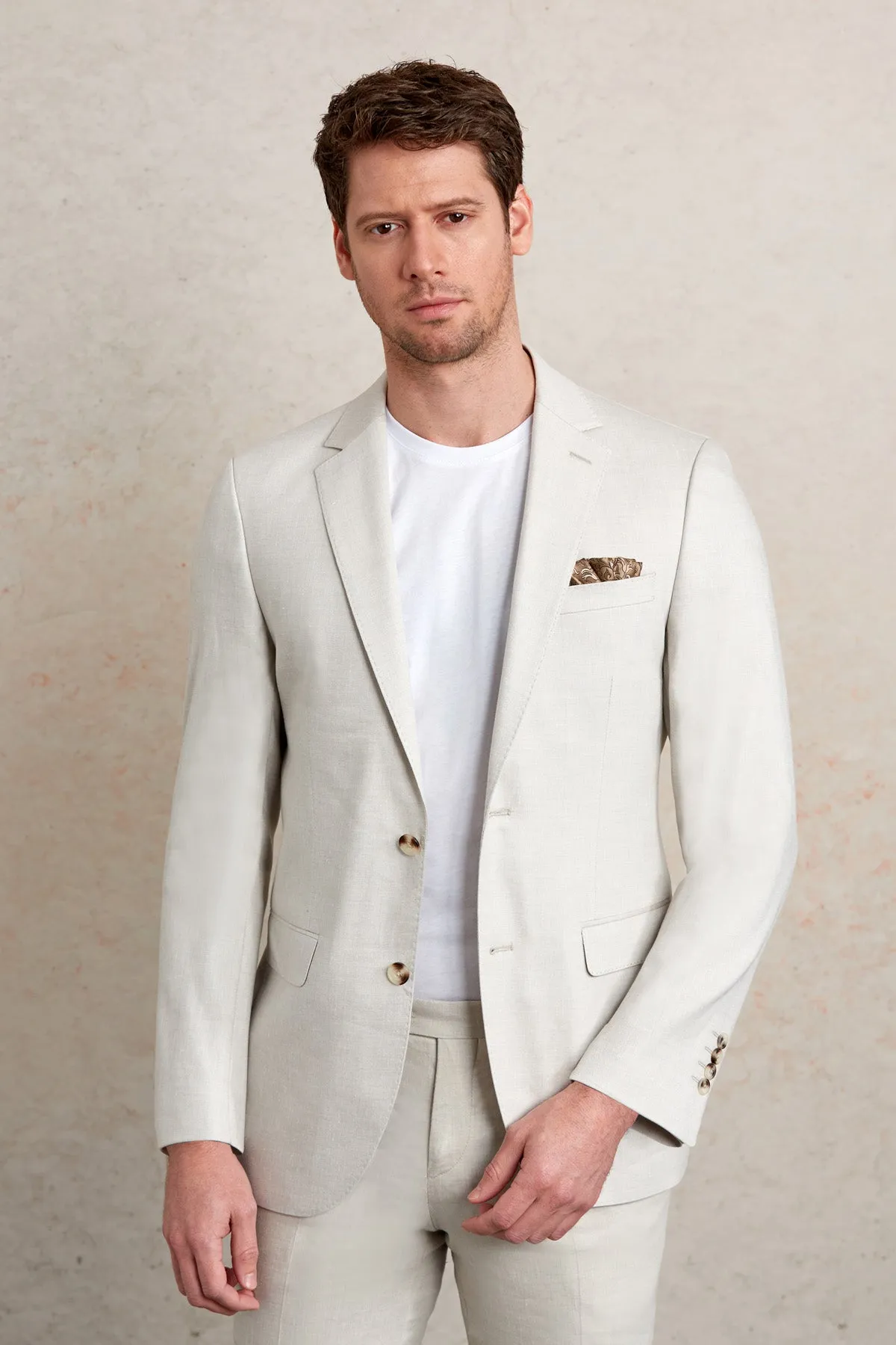 Slim Fit Notch Lapel Light Gray Linen Casual Suit