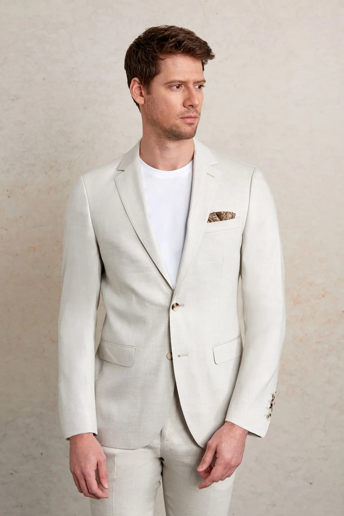 Slim Fit Notch Lapel Light Gray Linen Casual Suit