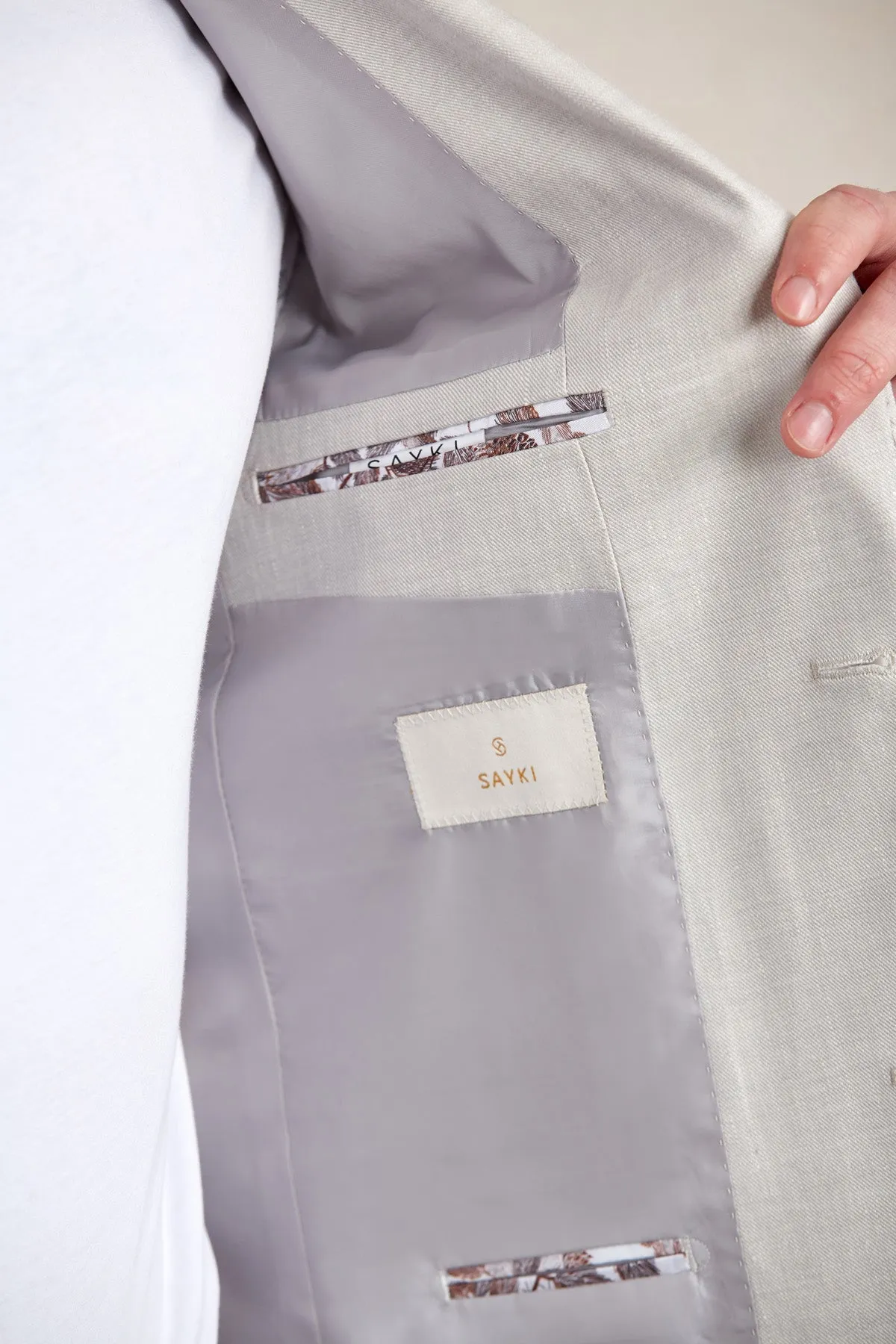 Slim Fit Notch Lapel Light Gray Linen Casual Suit