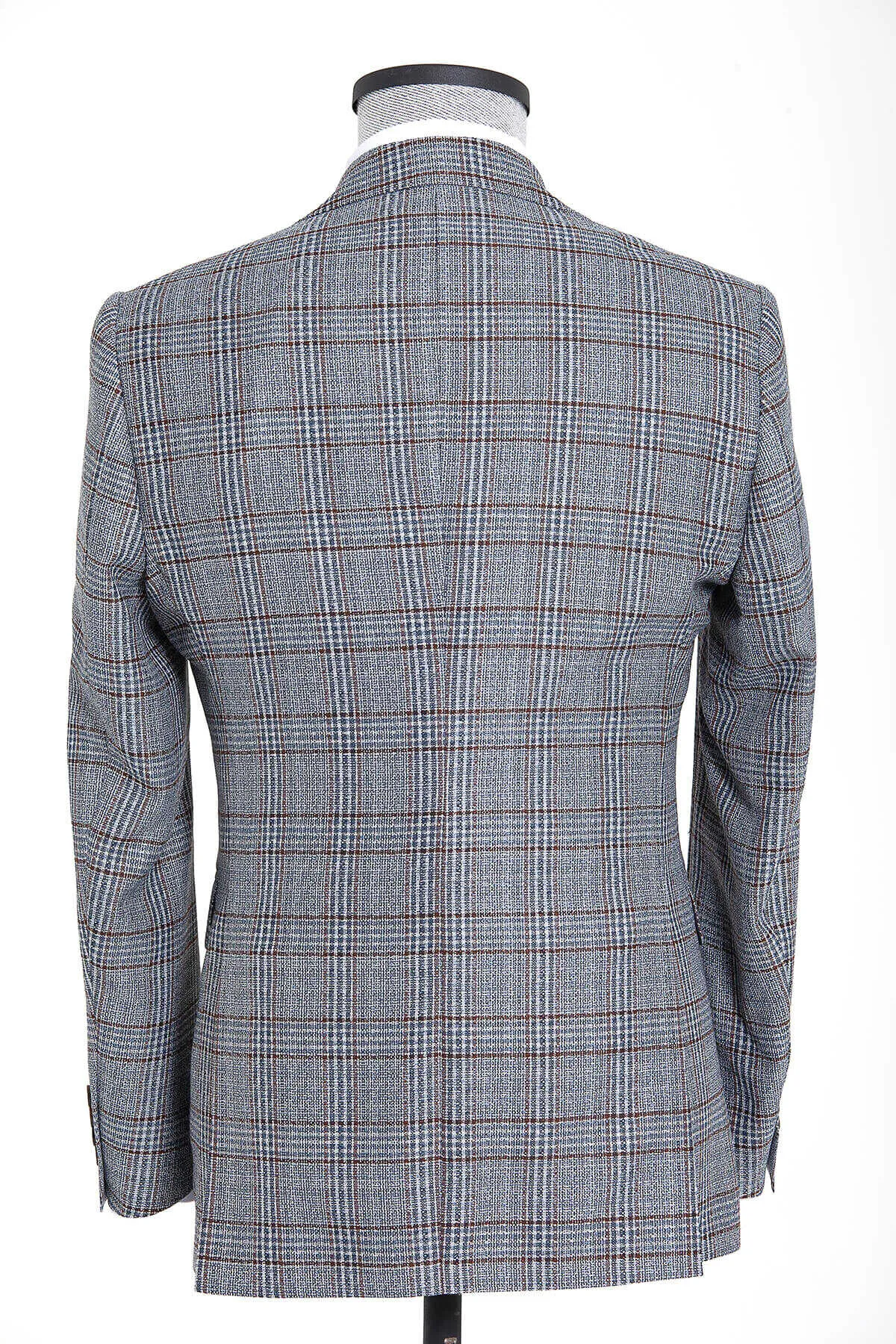 Slim Fit Notch Lapel Plaid Blue Casual Suit