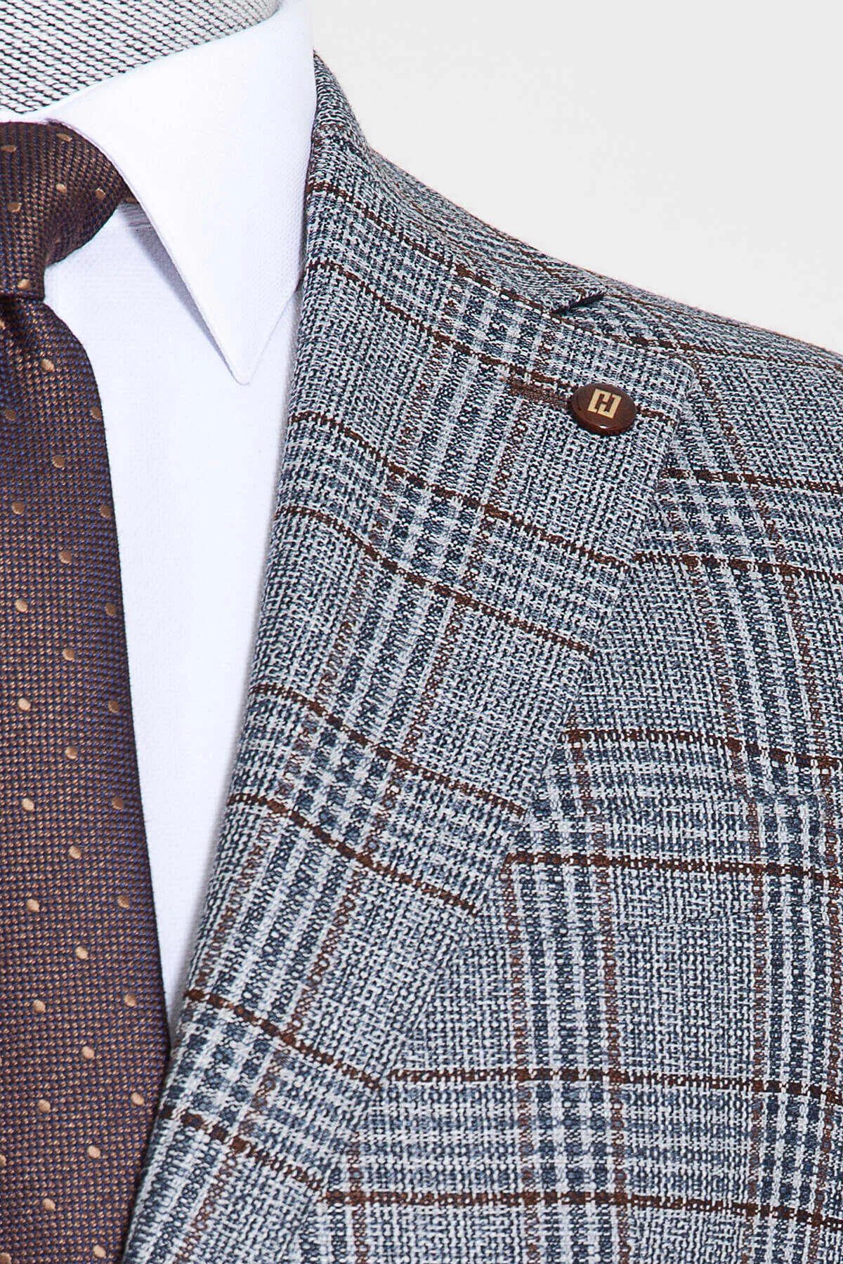 Slim Fit Notch Lapel Plaid Blue Casual Suit