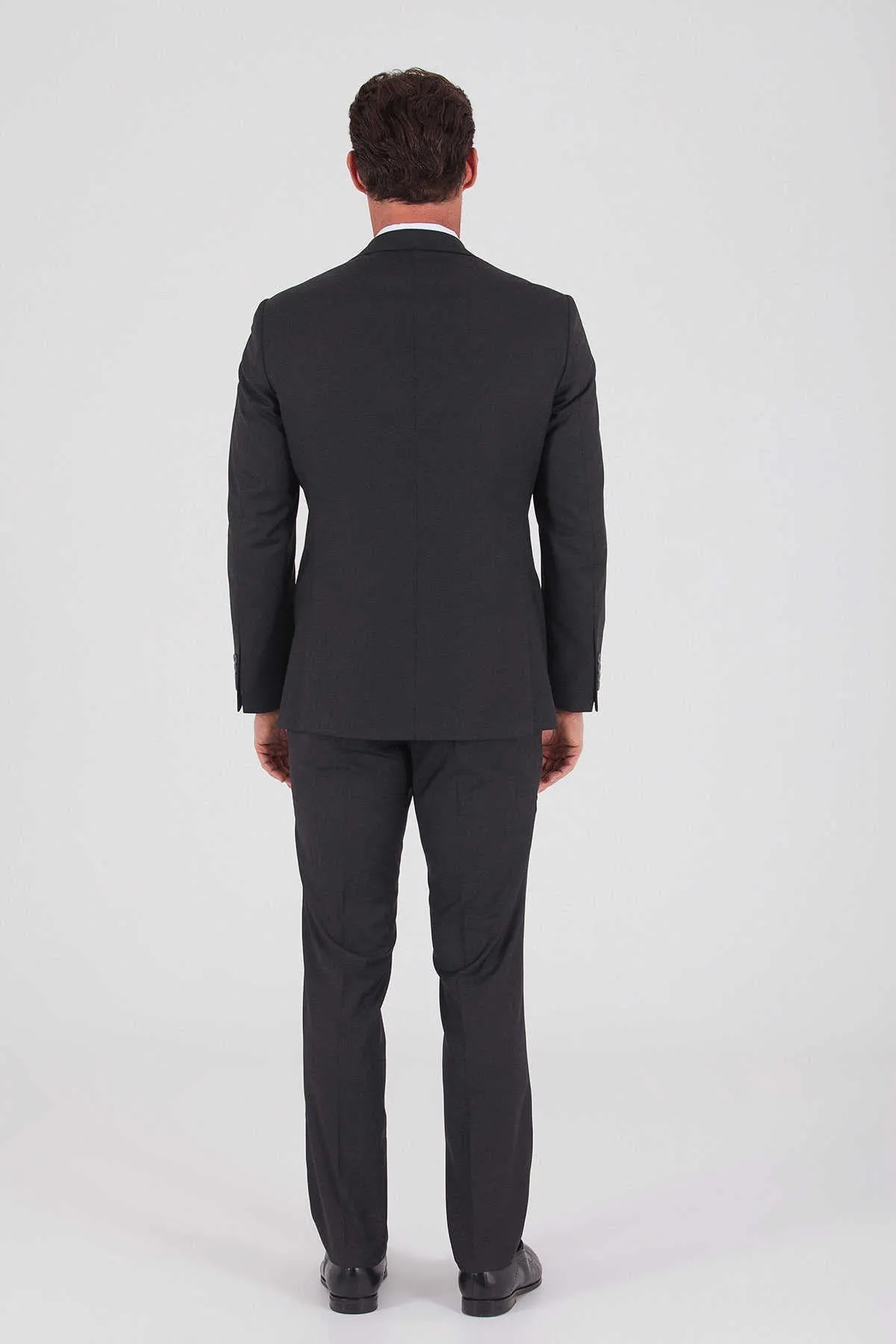 Slim Fit Peak Lapel Plain Wool Blend Classic Suit with Vest, Dark Gray