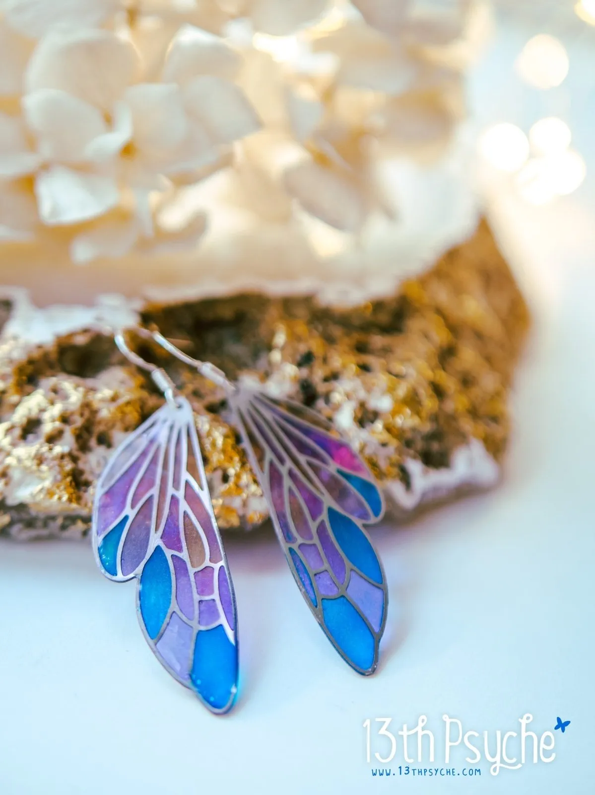 Stained glass inspired fairy wing earrings