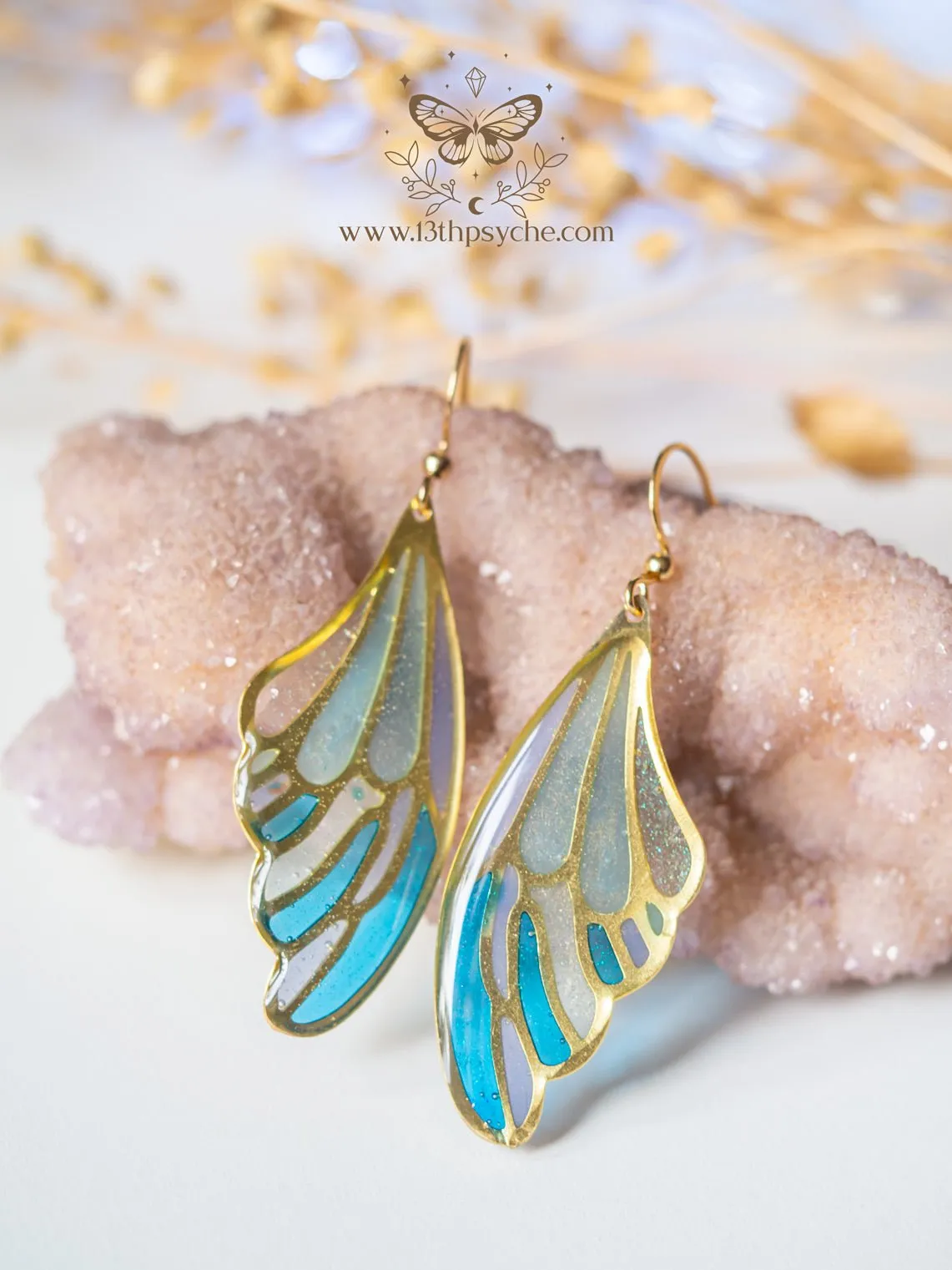Stained glass inspired Ice fairy wing earrings