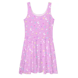 Starry Glitter Pink Skater Dress