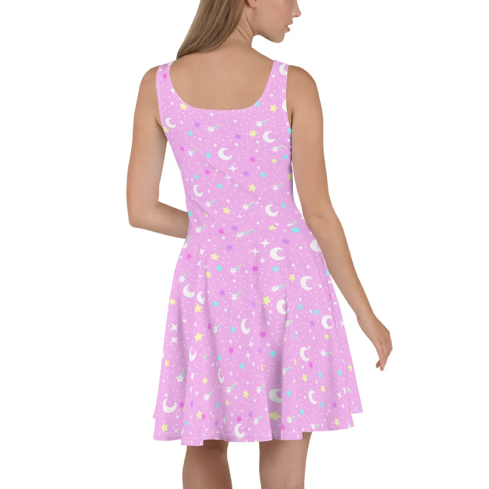 Starry Glitter Pink Skater Dress