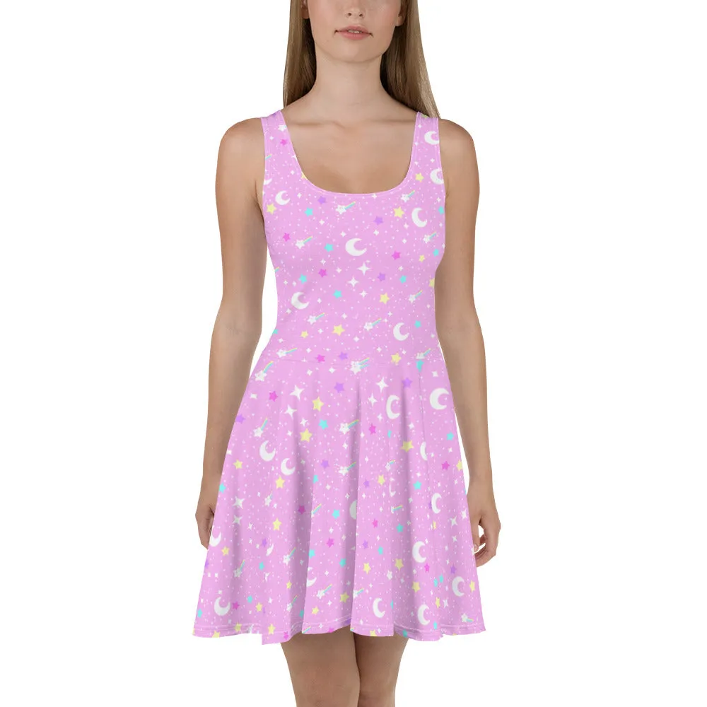 Starry Glitter Pink Skater Dress