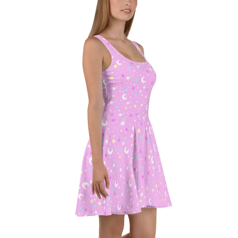 Starry Glitter Pink Skater Dress