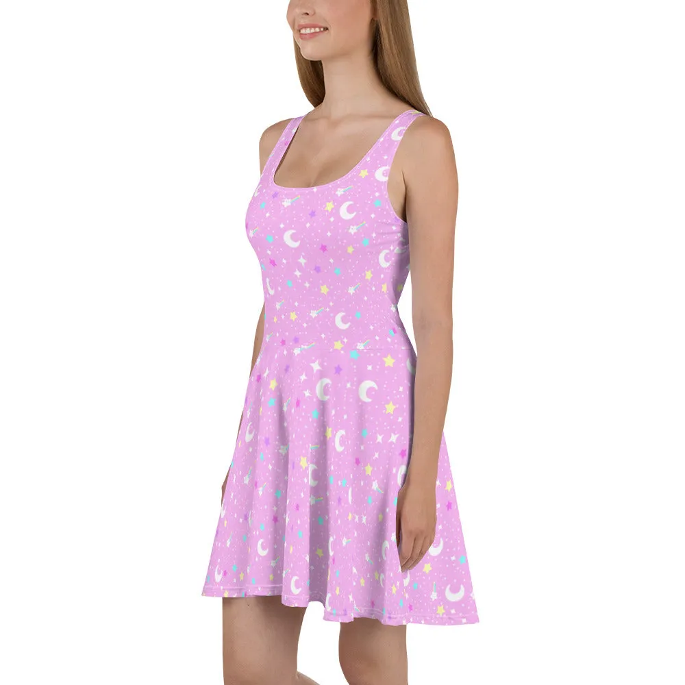 Starry Glitter Pink Skater Dress