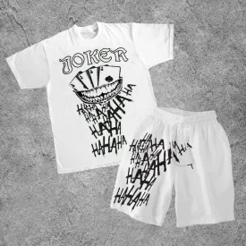 Street Personality Joker Print Short Sleeve Suit