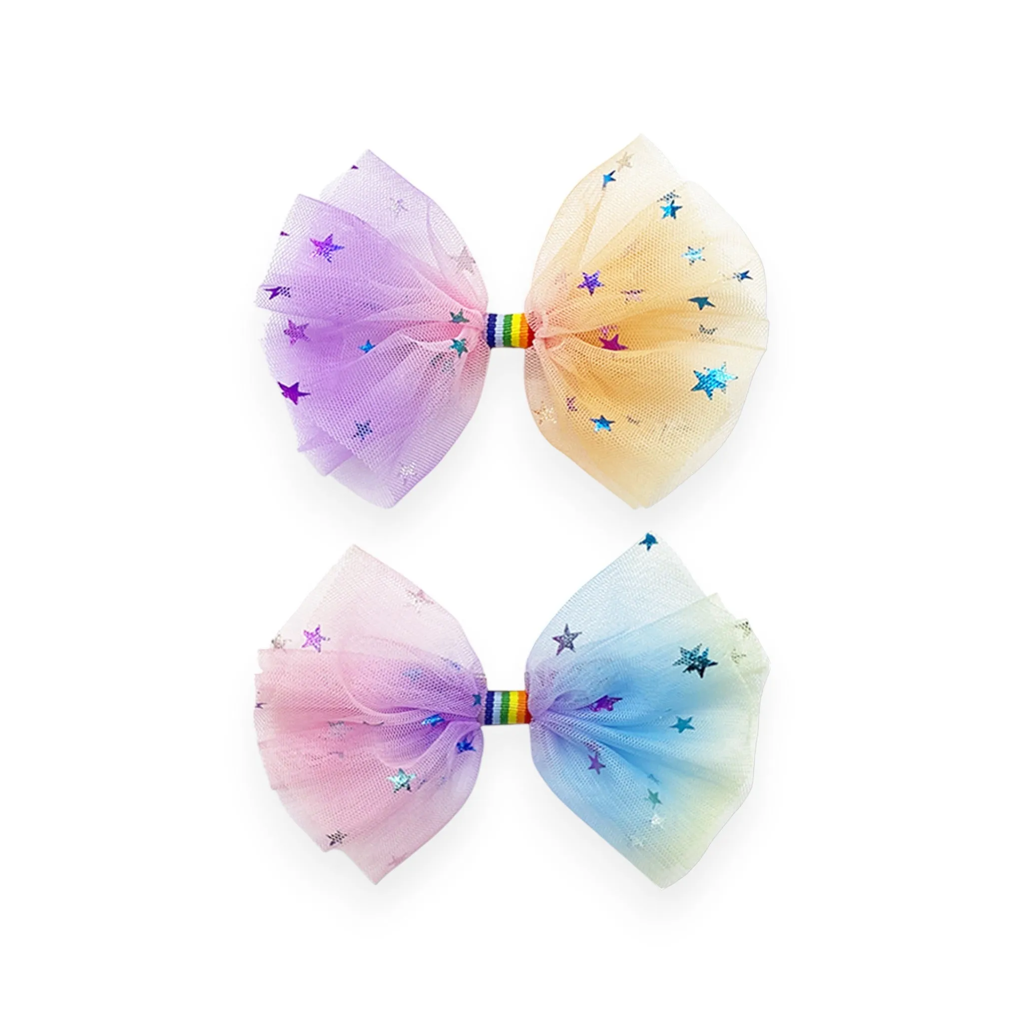 Summer Crystal 2 Rainbow Tulle Large Bow Hair Clips For Girls and Women