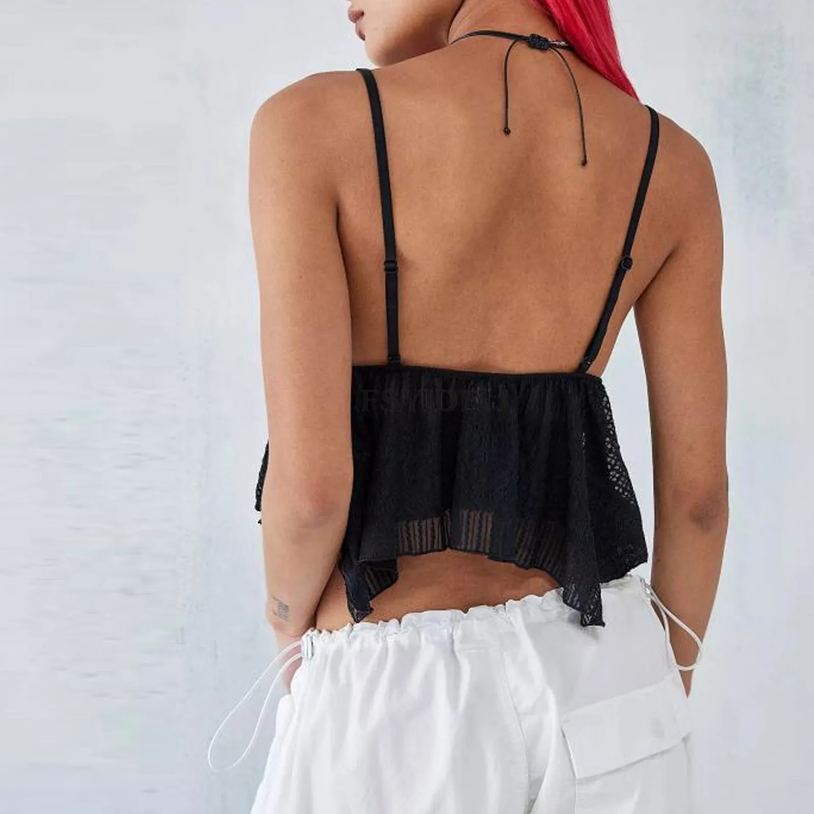 Summer Irregular Asymmetric Crop Top Spaghetti Strap Top Backless Sexy Sexy V Neck Strap Top