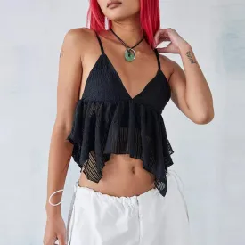 Summer Irregular Asymmetric Crop Top Spaghetti Strap Top Backless Sexy Sexy V Neck Strap Top