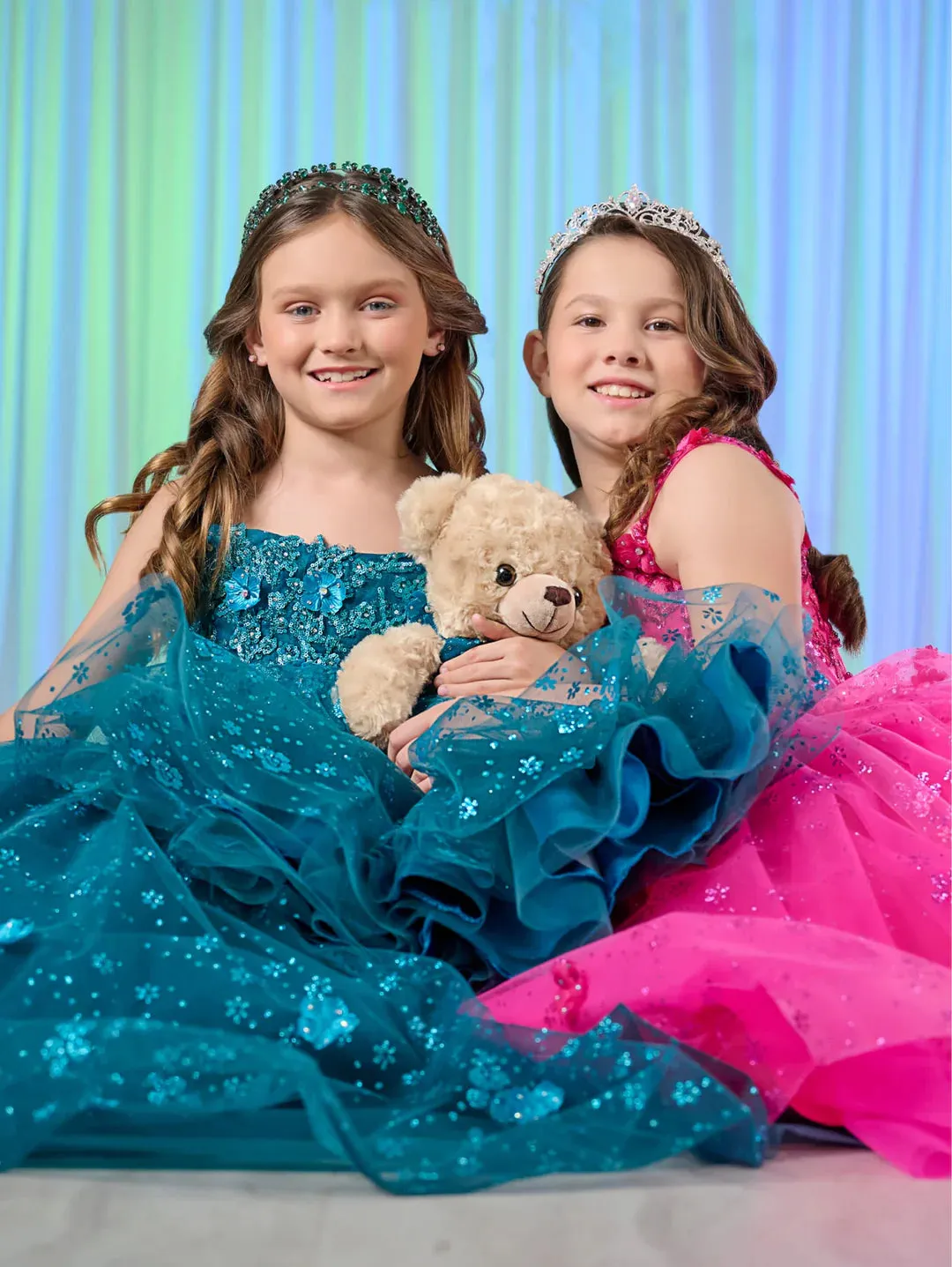 Tiffany Princess 13758 Girls Long Lace Pageant Dress Corset Floral Glitter Formal Ball Gown