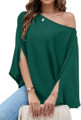 VIMPUNEC Womens Off The Shoulder Flowy Tops Casual Batwing Sleeves Blouses Loose Chiffon Shirts