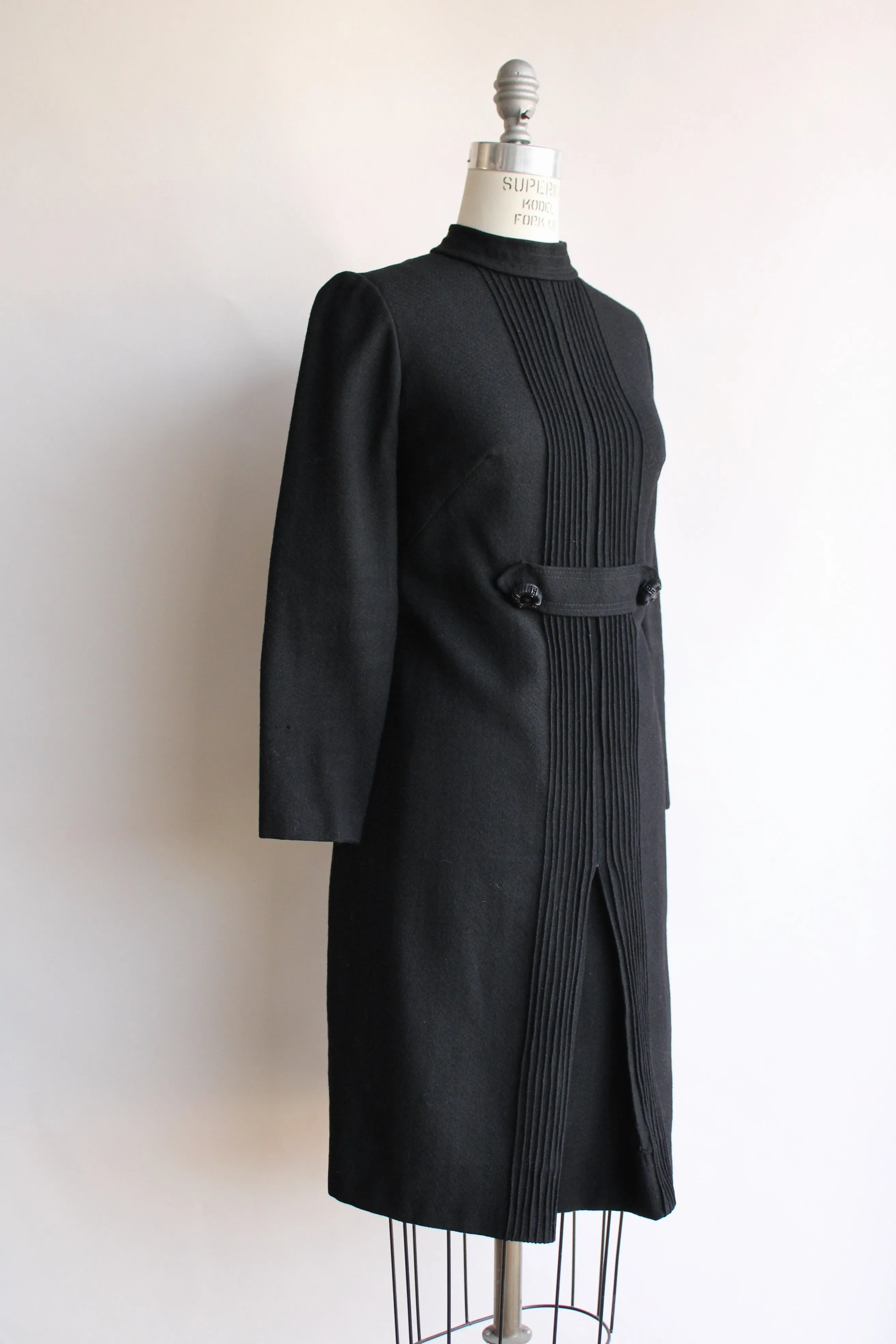 Vintage 1960s Black Wool Dress