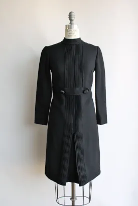 Vintage 1960s Black Wool Dress