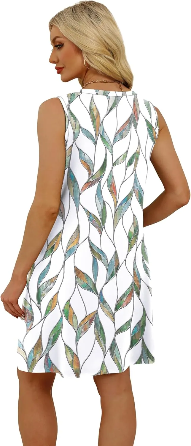 WIHOLL Womens Summer Dresses Loose Fit V Neck Sleeveless Sundresses Beach Hawaiian Dress with Pockets