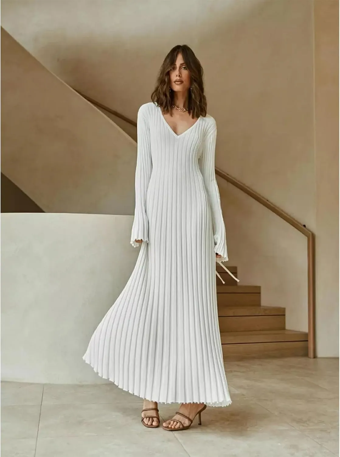 Women Sweater Dress Ribbed Long Sleeve Crewneck Knit Slim Fit Bodycon Dress Fall Maxi Long Dress