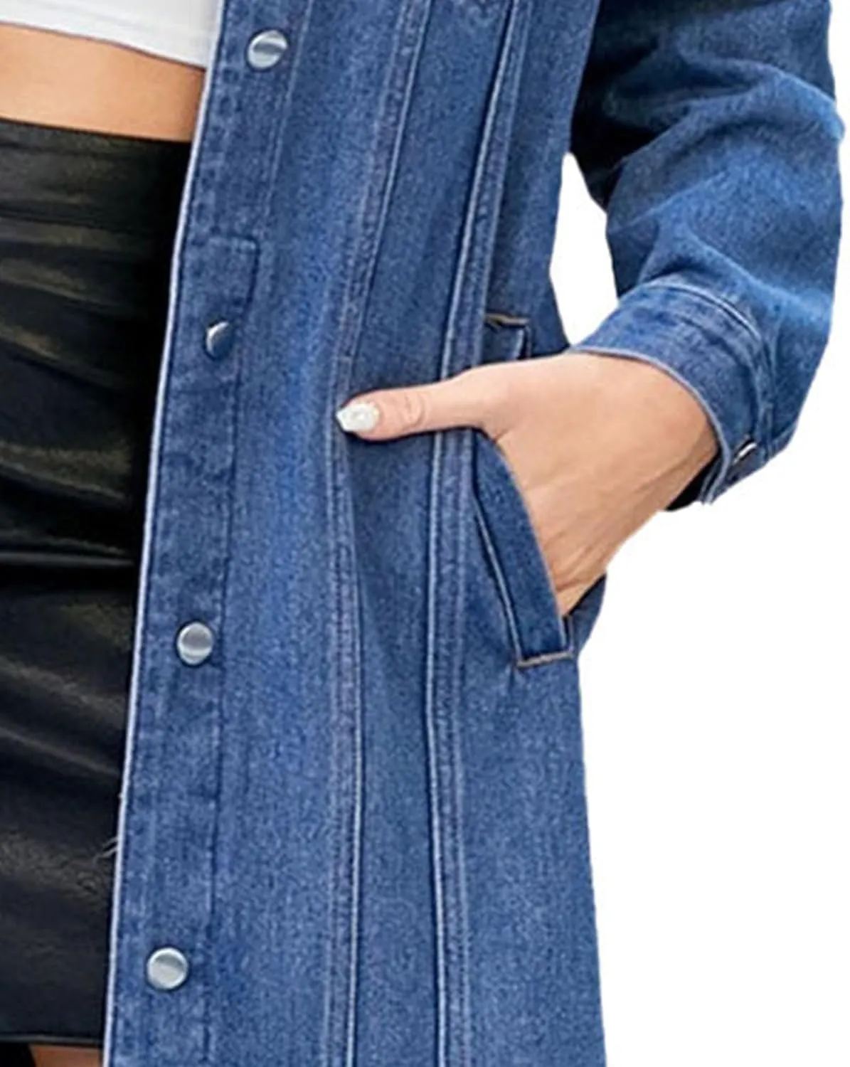 Women's Button Down Ripped Denim Jacket Distressed Hole Over Knee Midi Trench Coat Destroyed Long Jean Jacket