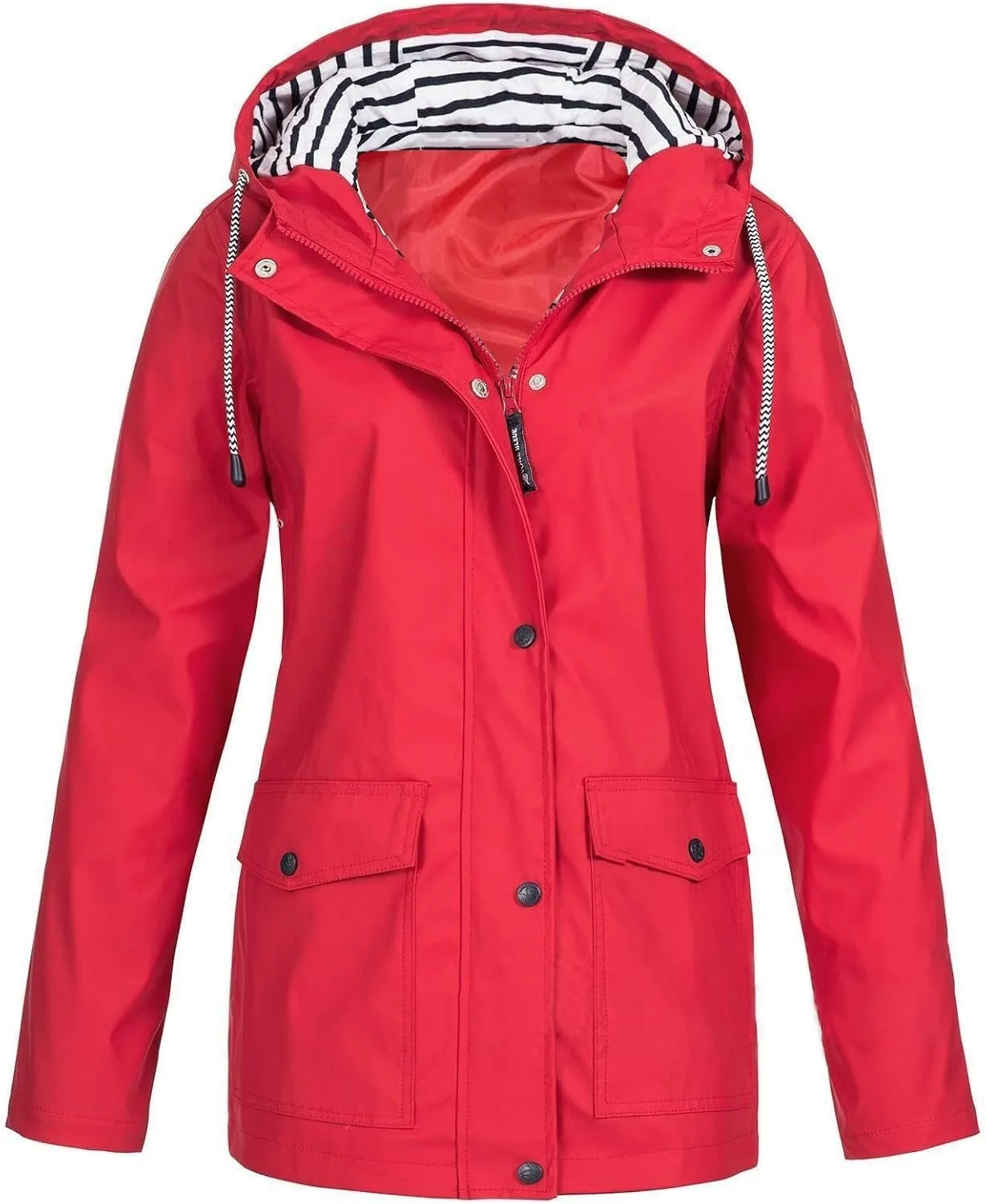 Women's Lightweight Hooded Rain Jacket Waterproof Windbreaker Jacket Plus Size Trench Coat Travel Raincoats Packable