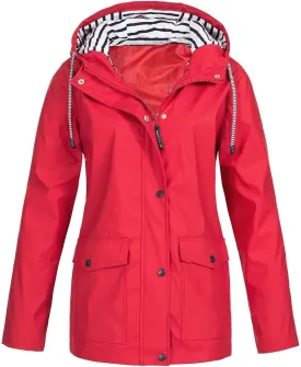 Women's Lightweight Hooded Rain Jacket Waterproof Windbreaker Jacket Plus Size Trench Coat Travel Raincoats Packable