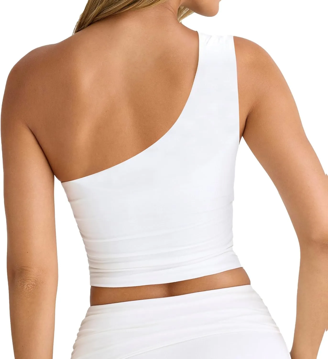 Women's Sexy One Shoulder Crop Tops Sleeveless Cropped Tank Tops Ruched Shirts