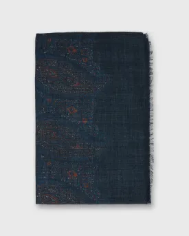 Wool/Cashmere Print Scarf in Midnight/Red Paisley