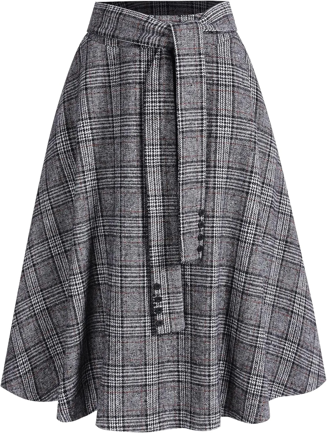 ZAFUL Women's Winter Skirt Plaid A-Line Pleated Midi Skirt High Elastic Waist Vintage Tartan Skirt with Pockets