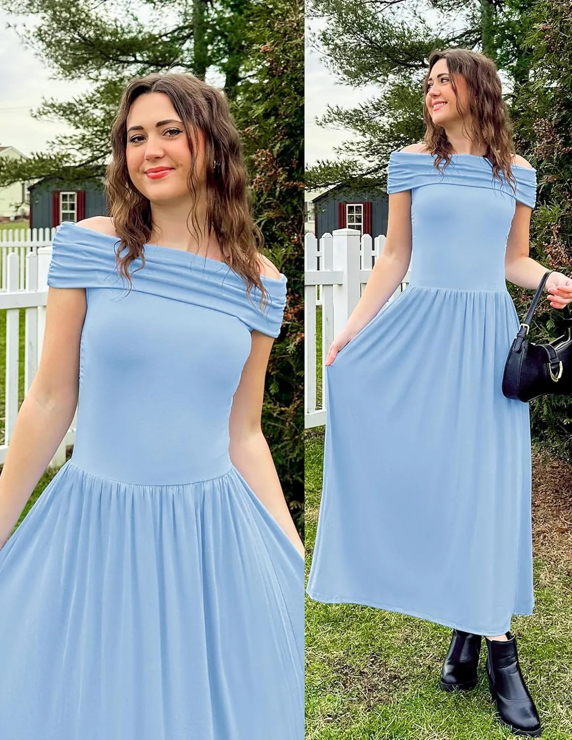 ZESICA Women's Off The Shoulder Maxi Dress 2025 Summer Sleeveless Casual Slim Swing Pleated Formal Party Dresses